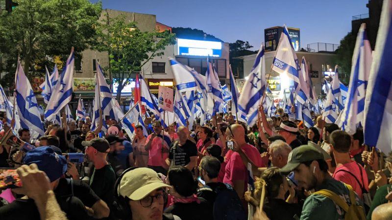 מפגינים חוסמים את צומת חורב | צילום: שירות רדיו חיפה