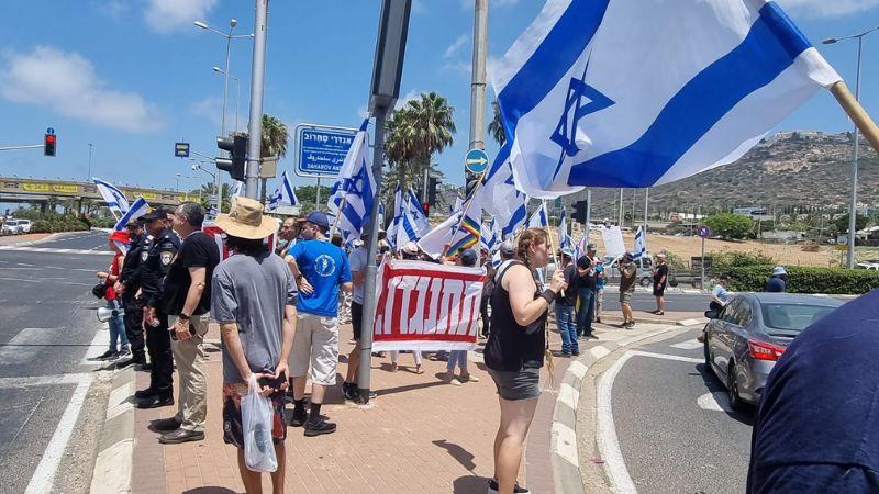 ההפגנה בצומת מת"מ | צילום: רדיו חיפה