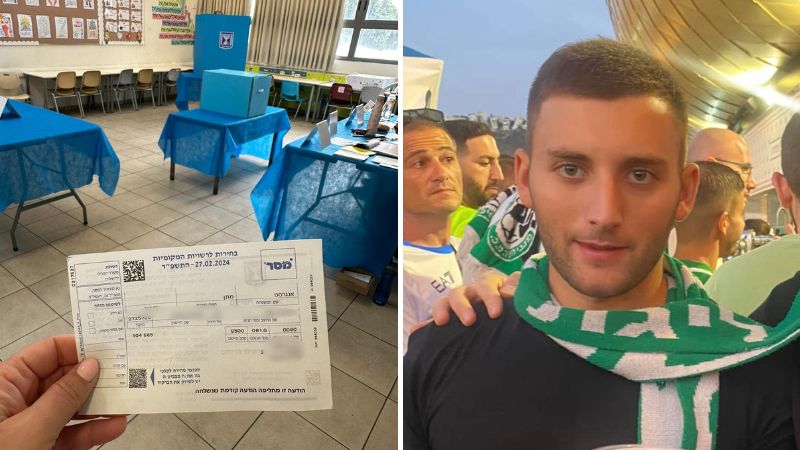 מתן אנגרסט עם ההודעה לבוחר שקיבל | צילום: מטה משפחות החטופים, ענת אנגרסט