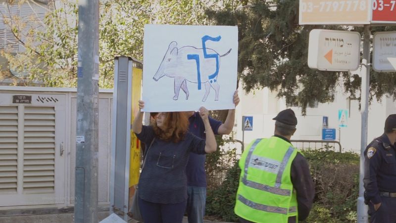 חיפאים מפגינים נגד חזירים | צילום: מתוך הסרט "חזירי עירנו"