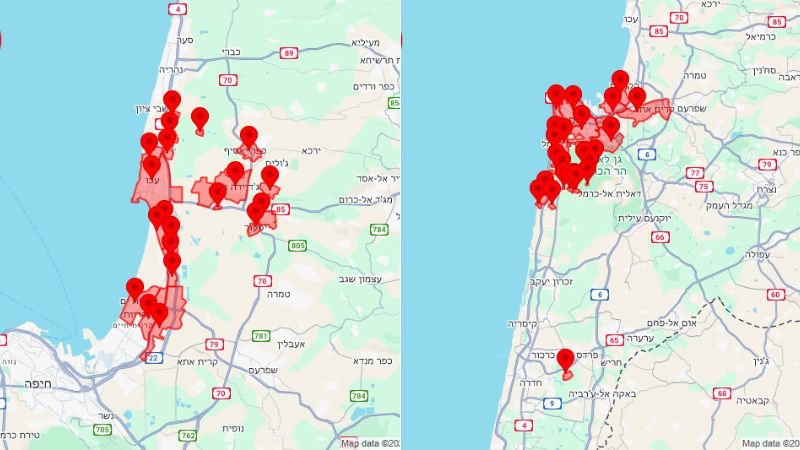 האזורים בהם נשמעו אזעקות ביום כיפור