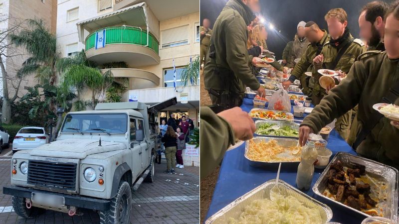 ג'יפ צבאי אוסף את האוכל והחיילים שזכו לארוחת שבת כמו בבית | צילום: אלבום פרטי