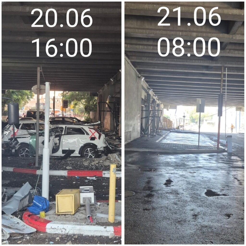 אתמול והיום. מקום נפילת הטיל בעיר התחתית | צילום: דוברות עיריית חיפה