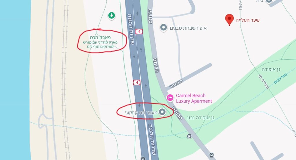 שכונת שער העלייה: מסומנים המעבר התת קרקעי ופארק הכט