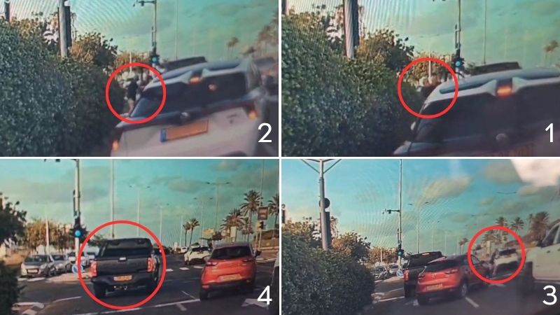 התקרית כפי שנקלטה במצלמת רכב, בה נראה העימות, בריחת המותקף ועזיבת הטנדר את המקום