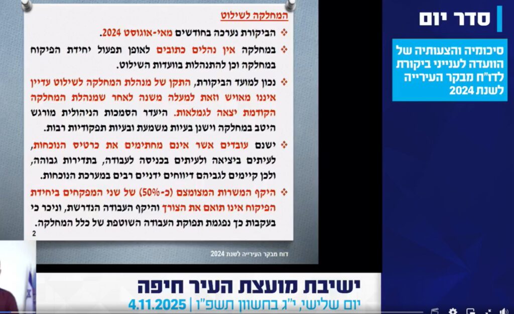 מתוך דוח הביקורת שנדון בישיבת מועצת העיר