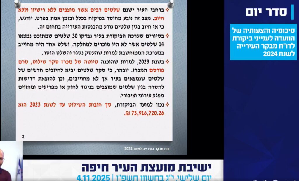 מתוך דוח הביקורת שנדון בישיבת מועצת העיר