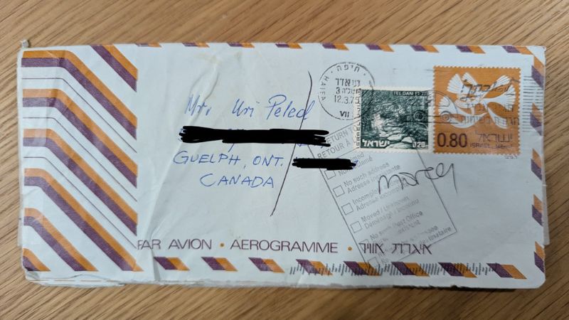 הסיבוב שעשה המכתב שנשלח ב-1975 לאונטריו קנדה, שיקגו וחזר השבוע לחיפה