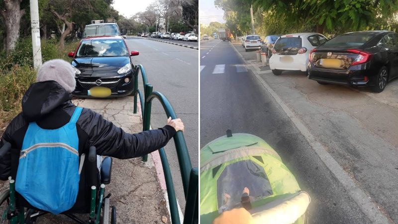 מכוניות חונות על מדרכות קרית אליעזר | צילומים: תומר; Olena Shevchenko‎‏