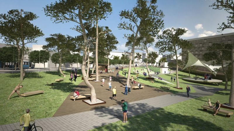 גן האם ללא החומה המפרידה בין הגן לכביש | הדמיה: סטודיו לאדריכלות ארי נשיב