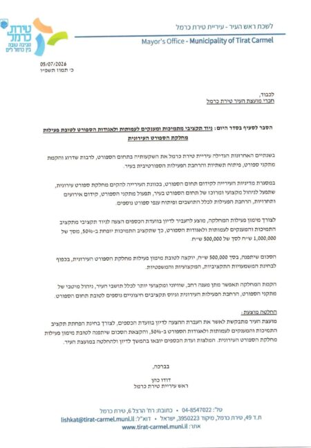 הצעתו של ראש העיר דודו כהן להקמת מחלקת הספורט